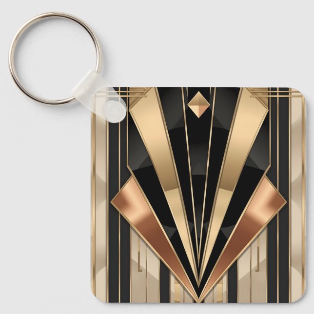 Chaveiro Design de Luxo Geométrico Art Deco Sol Nascente (Frente)
