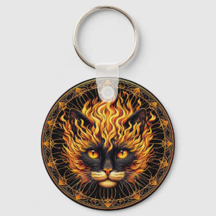 Chaveiro Design de Mandala para o Gato de Fogo Místico