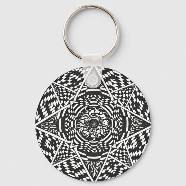 Chaveiro Design de mandala preto e branco (Frente)