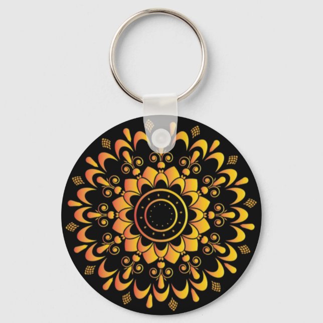 Chaveiro Design de Mandala Única Dourada-95747 (Frente)