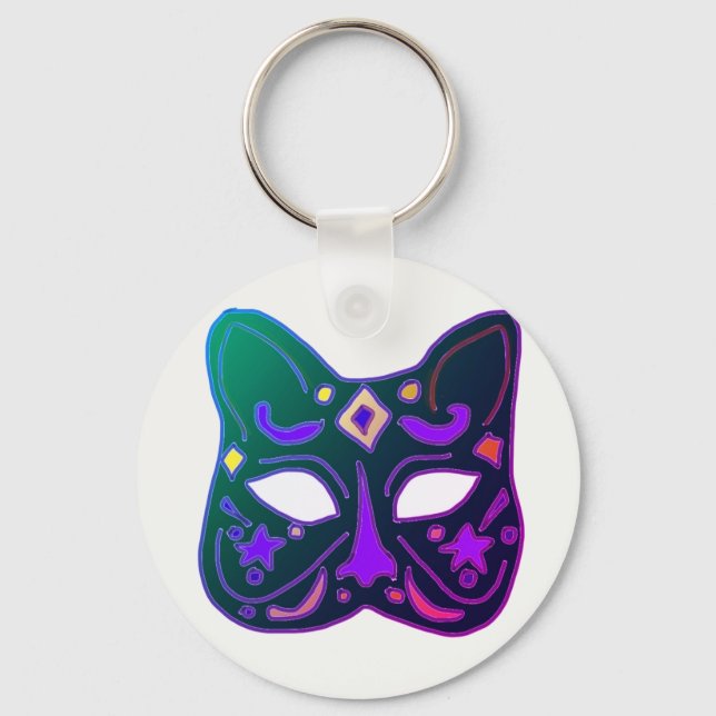 Chaveiro Design de Máscara de Gato Veneziano Verde (Frente)