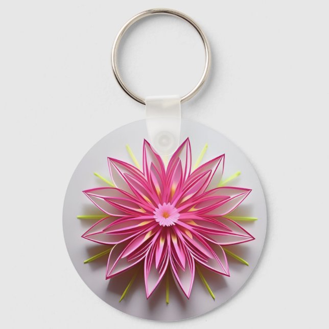Chaveiro Design de Origami Floral Intriciante Rosa (Frente)