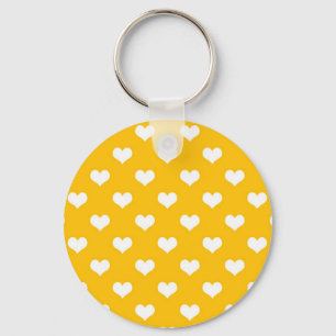 Chaveiro Design de Padrão Coração de Amor Branco Amarelo