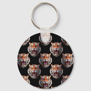 Chaveiro Design de Padrão de Cabeça Tiger - Preto