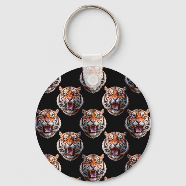 Chaveiro Design de Padrão de Cabeça Tiger - Preto (Frente)