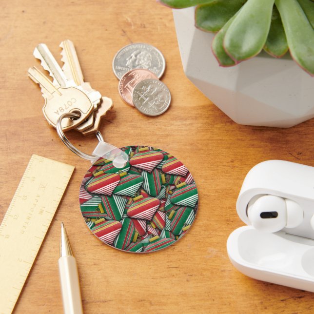 Chaveiro Design de Padrão de Ornamento Vermelhos Vermelhos  (Mesa)