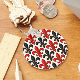 Chaveiro Design de padrão do Red Black Barroco Fleur-de-lis