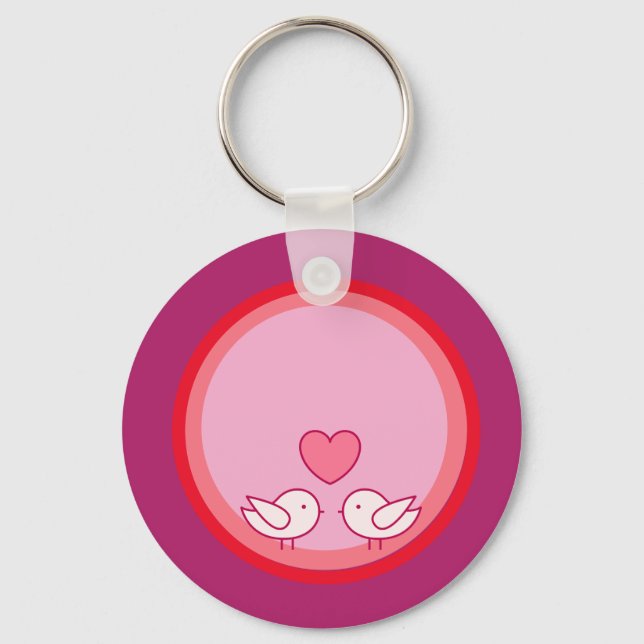 Chaveiro Design de Pássaro Fofo e Amor de Coração (Frente)