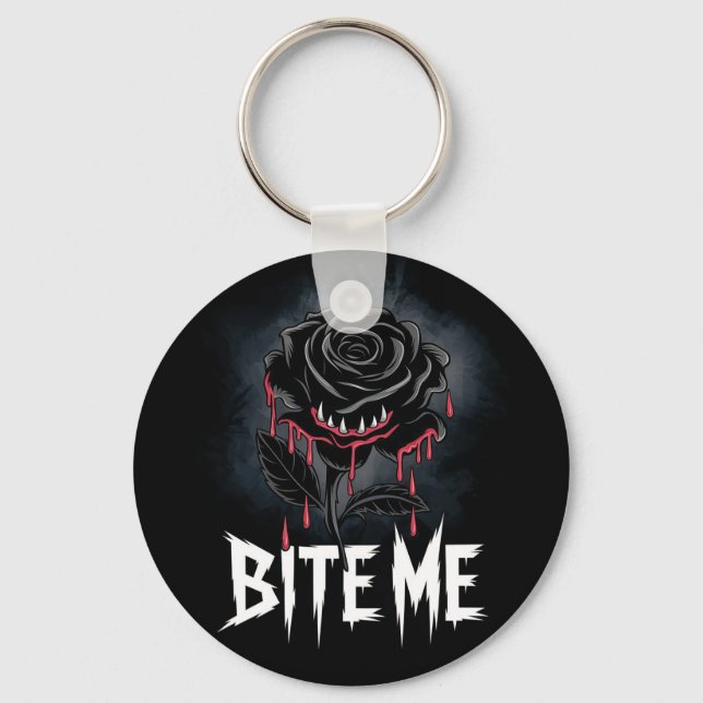 Chaveiro Design de Rosa Gótica 'Bite Me' com Estilo  (Frente)