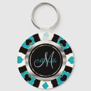 Chaveiro Design de Silver e Turquoise Poker - Monograma