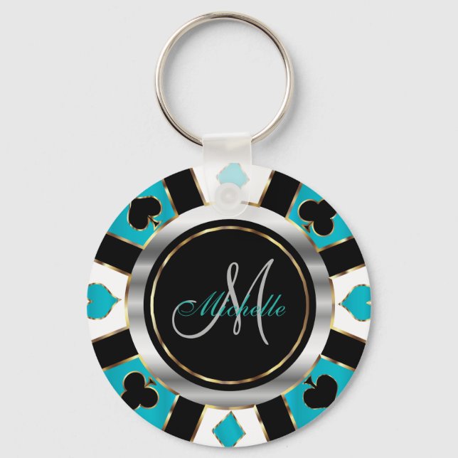 Chaveiro Design de Silver e Turquoise Poker - Monograma (Frente)