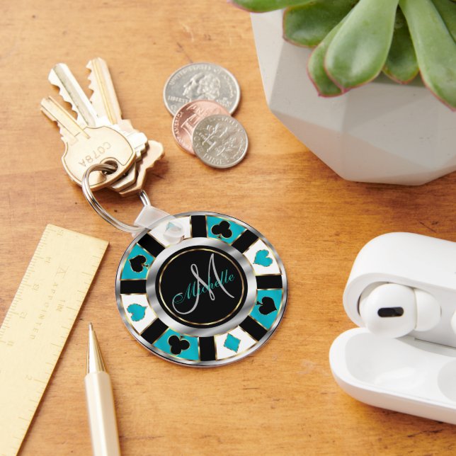 Chaveiro Design de Silver e Turquoise Poker - Monograma (Mesa)
