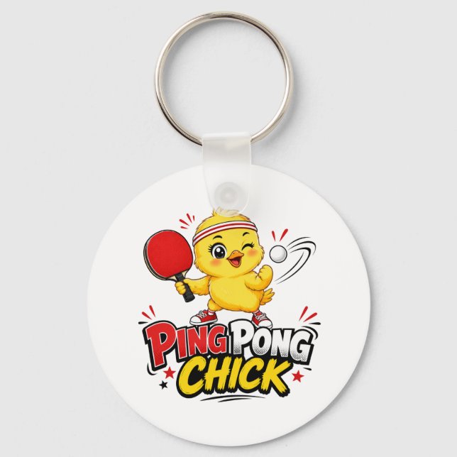 Chaveiro Design de Tênis de Mesa Fofo com Frango Ping Pong (Frente)