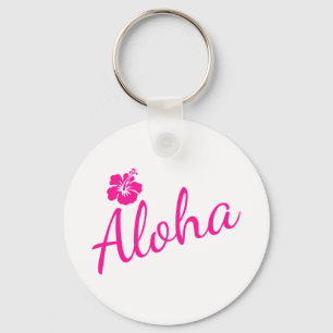 Chaveiro Design de texto rosa original ALOHA e flor