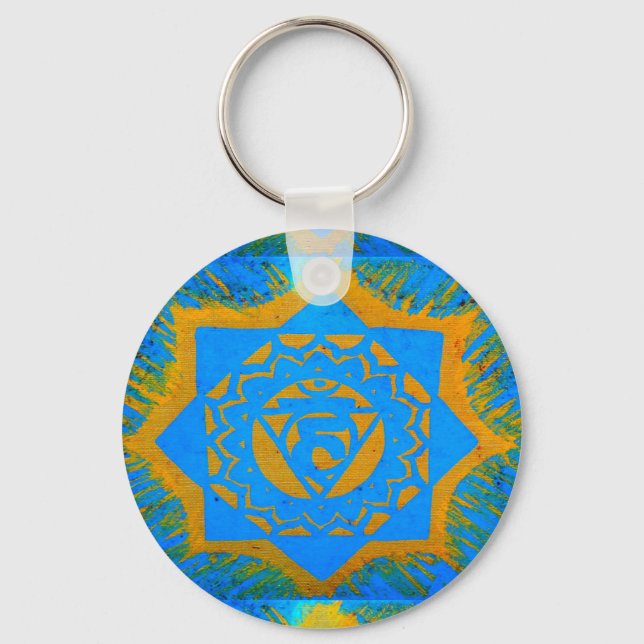 Chaveiro design de tibetano azul e ouro (Frente)