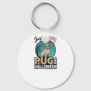 Chaveiro Design de Vetor Vintage de Menina Pug Halloween (2