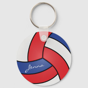 Chaveiro Design de Voleibol Vermelho, Branco e Azul