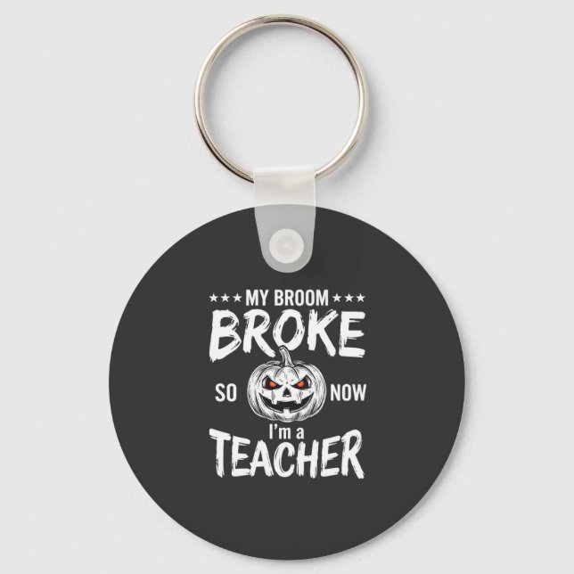 Chaveiro Design Divertido de Professora de Halloween com Va (Frente)