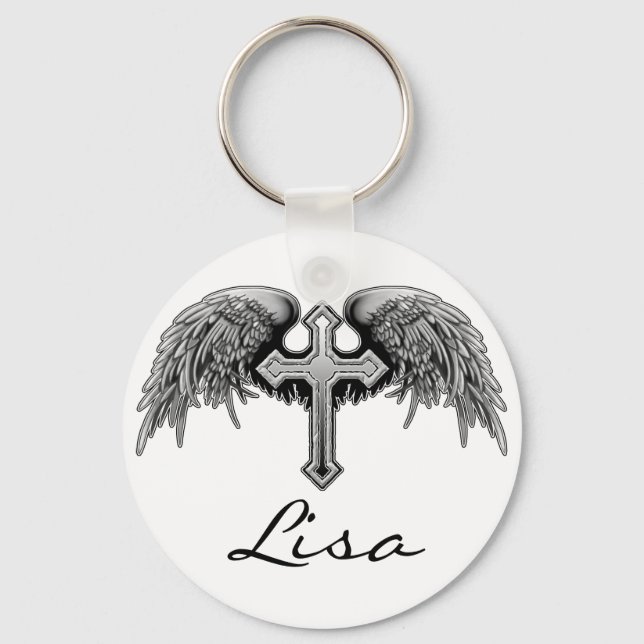Chaveiro Design do Guardian Angel Winged Cross (Frente)