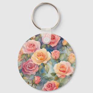 Chaveiro Design Floral de Rosas de Aquarela bonito