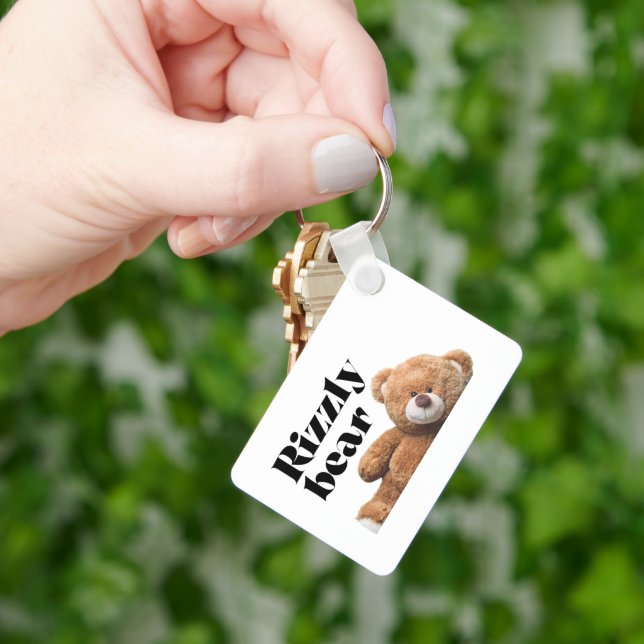 Chaveiro Design fofo de urso de pelúcia com citação engraça (Mão)