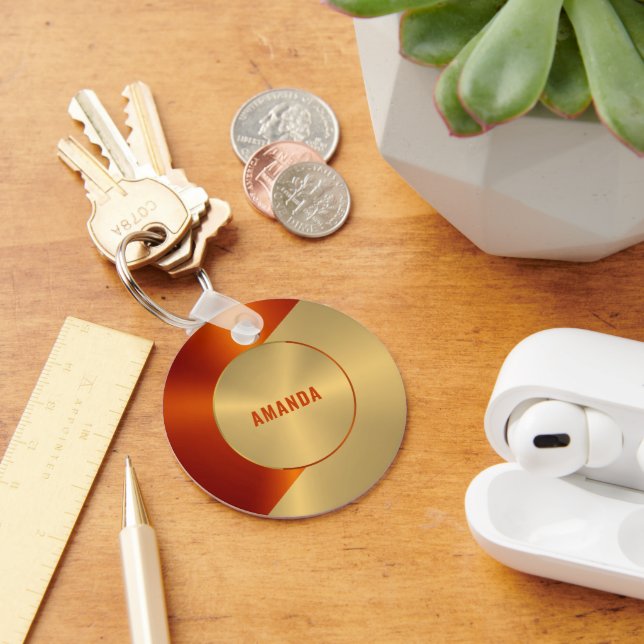 Chaveiro Design geométrico Dourado e Vermelho (Mesa)