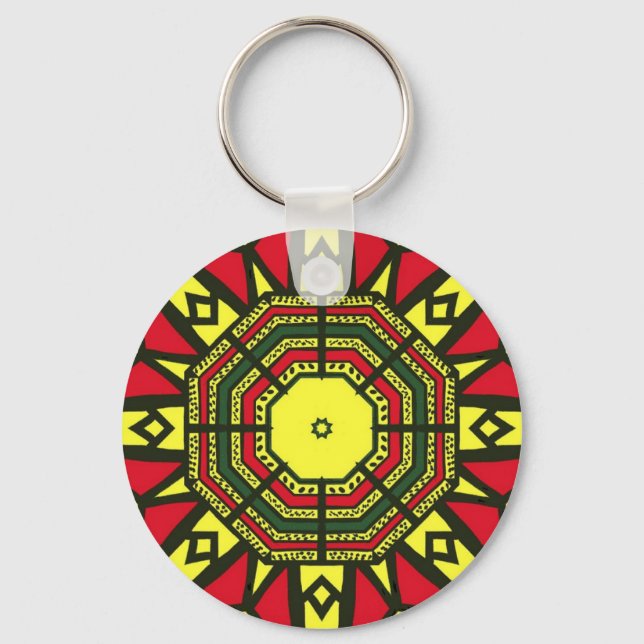 Chaveiro Design Geométrico Negro, Vermelho, Verde e Amarelo (Frente)
