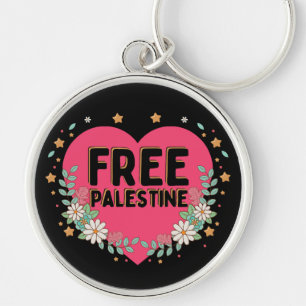 Chaveiro design gráfico cardíaco rosa-giro-palestiniano