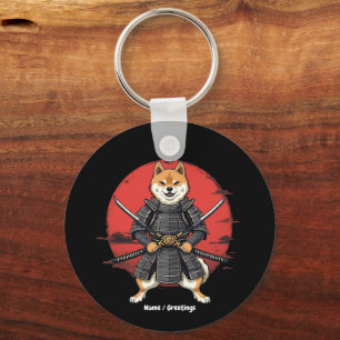 Chaveiro Design Gráfico de Arte Japonesa Shiba Inu Samurai