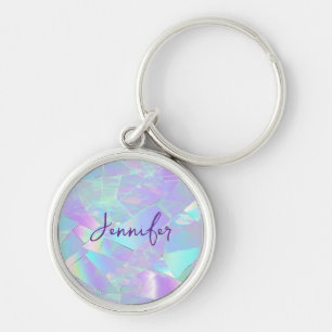 Chaveiro Design Iridescente Azul e Roxo, Nome em Letra