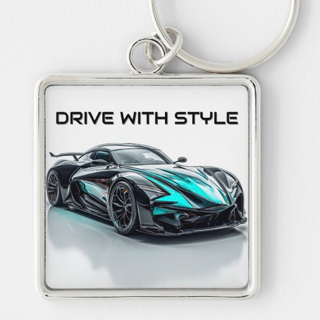 Chaveiro Design moderno elegante de carro desportivo negro  (Frente)