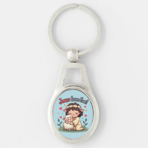 Chaveiro Design Pastel "Jesus Ama Você" Kawaii Cristão