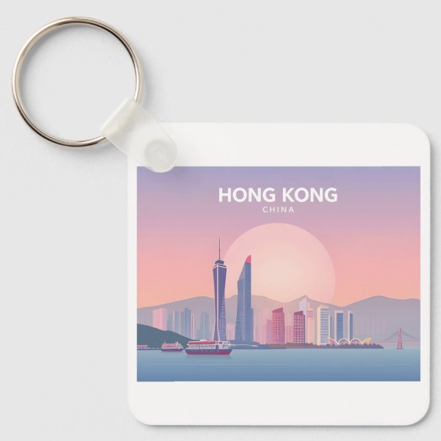 Chaveiro Design Viagem de Hong Kong China Pastel (Frente)