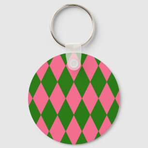 Chaveiro Design Xadrez Arlequim Rosa Verde