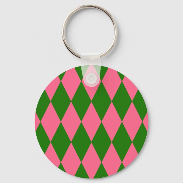 Chaveiro Design Xadrez Arlequim Rosa Verde (Frente)