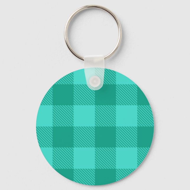 Chaveiro Design Xadrez Gingham em Azul Verde e Turquesa  (Frente)