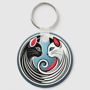 Chaveiro Design Yin Yang com Gatos Pretos e Brancos