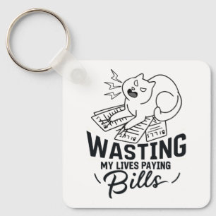 Chaveiro Desperdiçando Minhas Vidas Design de Gato Engraçad