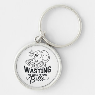 Chaveiro Desperdiçando Minhas Vidas Design de Gato Engraçad