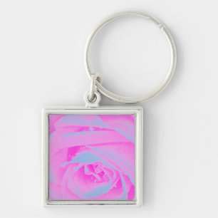 Chaveiro Detalhe de Rosa Rosa Perfeito e Azul Claro