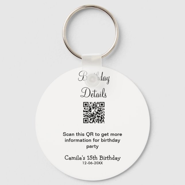 Chaveiro Detalhes da festa de aniversário de verificação QR (Frente)