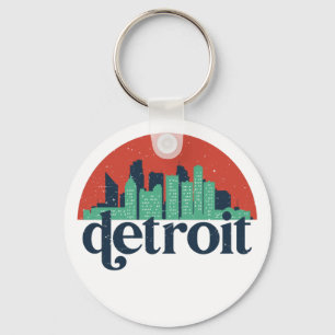 Chaveiro Detroit Michigan City Skyline Retro Cityscape Art