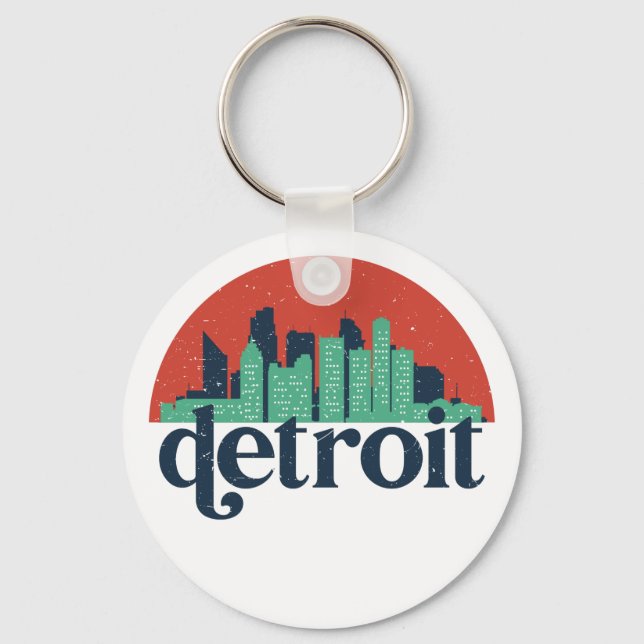 Chaveiro Detroit Michigan City Skyline Retro Cityscape Art (Frente)