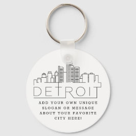Chaveiro Detroit, Michigan Estilizou Skyline | Slogan Perso