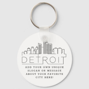 Chaveiro Detroit, Michigan Estilizou Skyline   Slogan Perso