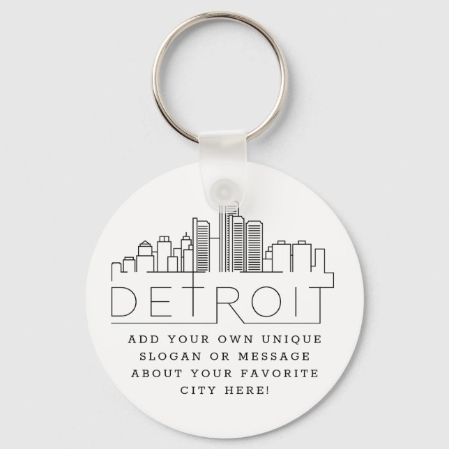 Chaveiro Detroit, Michigan Estilizou Skyline | Slogan Perso (Frente)