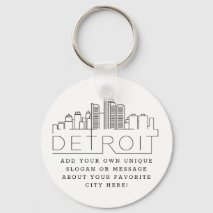 Chaveiro Detroit, Michigan Estilizou Skyline  Slogan Person