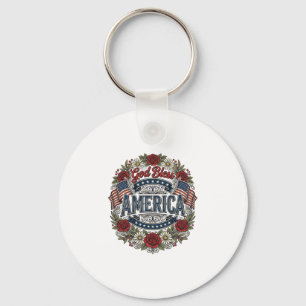 Chaveiro Deus Abençoe a América Floral Patriótico Vintage