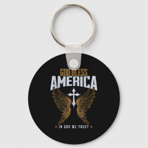 Chaveiro Deus Abençoe a Cruz Cristã Americana e Asa de Anjo