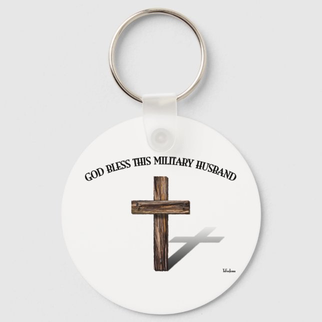 Chaveiro DEUS ABENÇOE ESSE MARIDO MILITAR com cruz robusta (Frente)